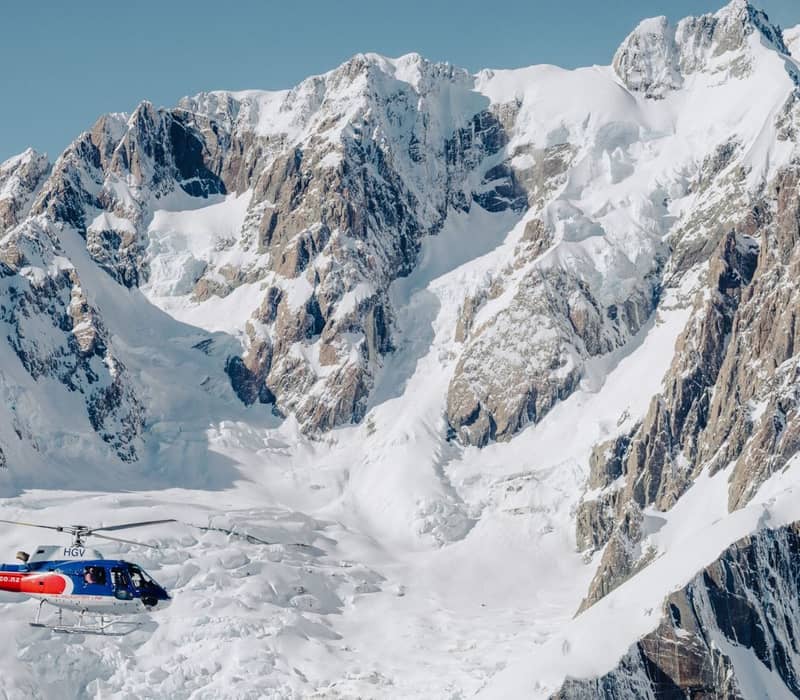 A scenic helicopter flight over the Southern Alps and Franz Josef Glacier in New Zealand's South Island. Credit: The Helicopter Line / Photographer Unknown