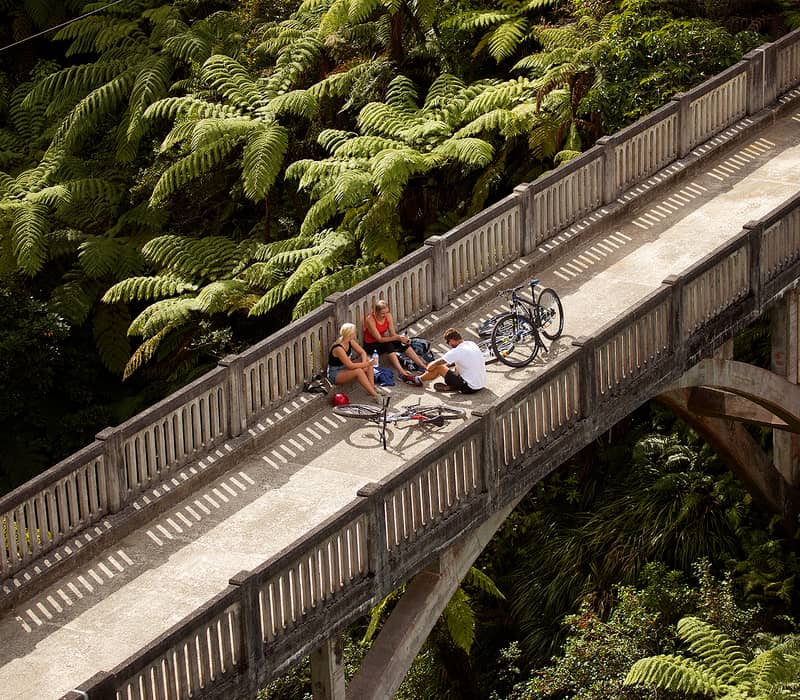 Group relaxing on the Bridge to Nowhere.