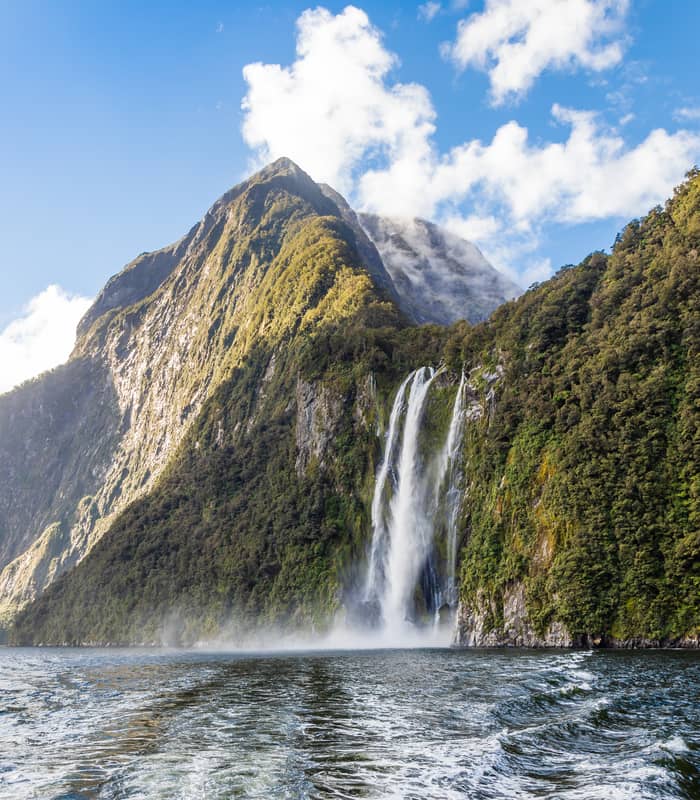 Waterfall cascading into Doubtful Sound, Fiordland