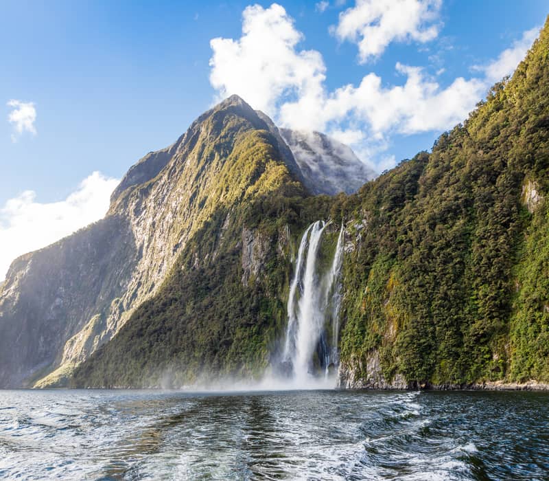 Waterfall cascading into Doubtful Sound, Fiordland
