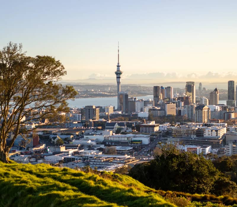 Aerial view of Mt Eden crater and surrounding Auckland city.