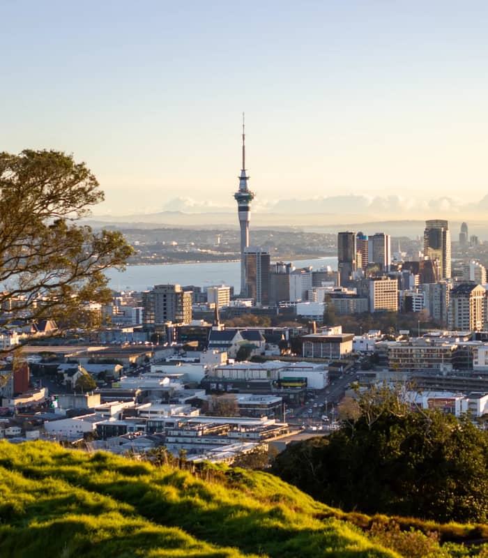 Aerial view of Mt Eden crater and surrounding Auckland city.