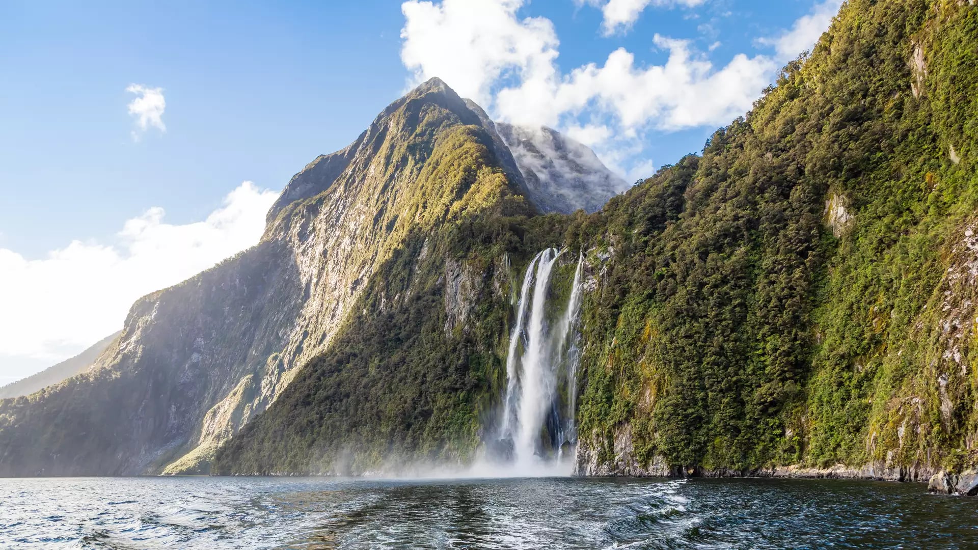 Waterfall cascading into Doubtful Sound, Fiordland