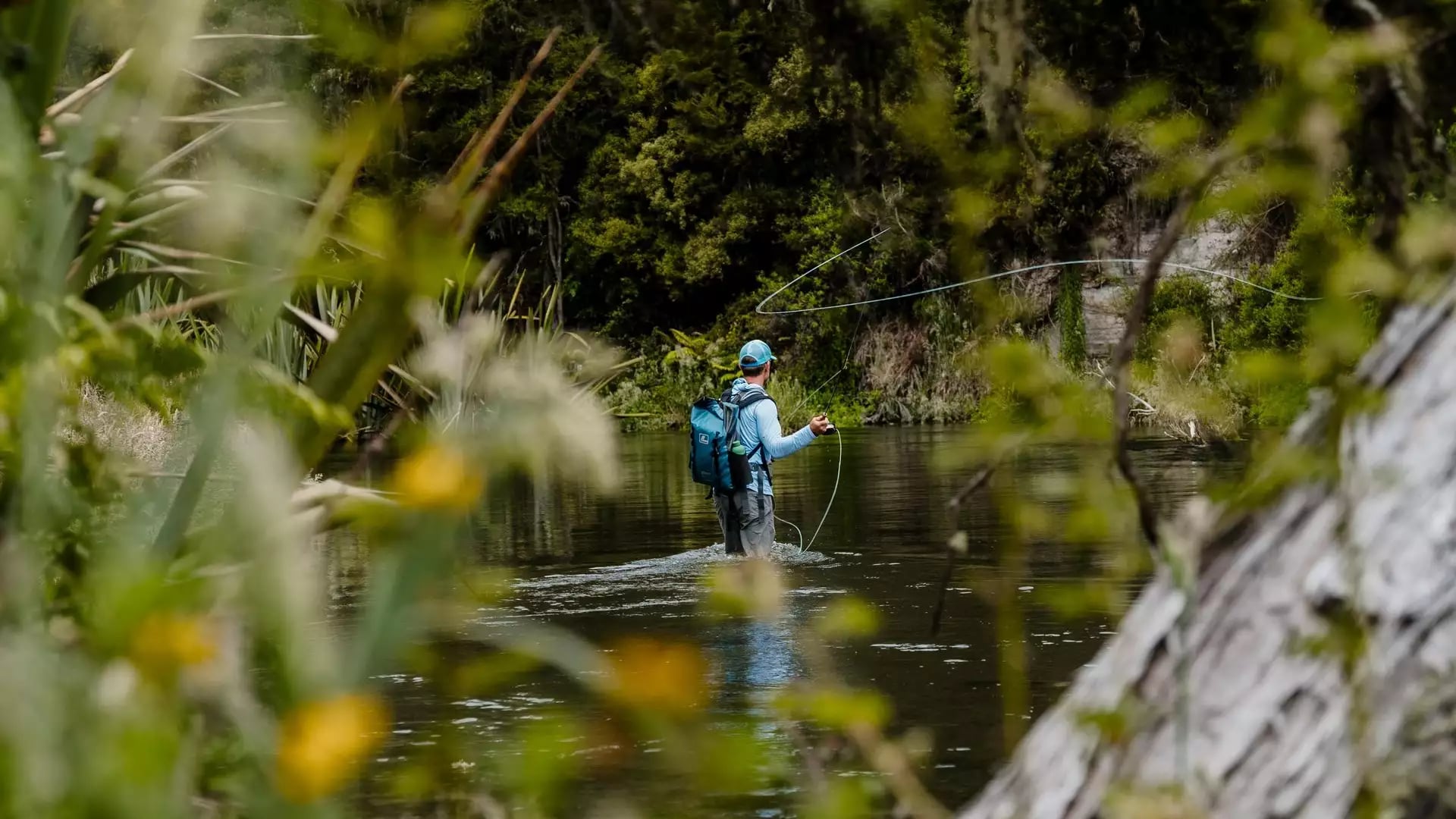 Fly fishing in river in Taupo