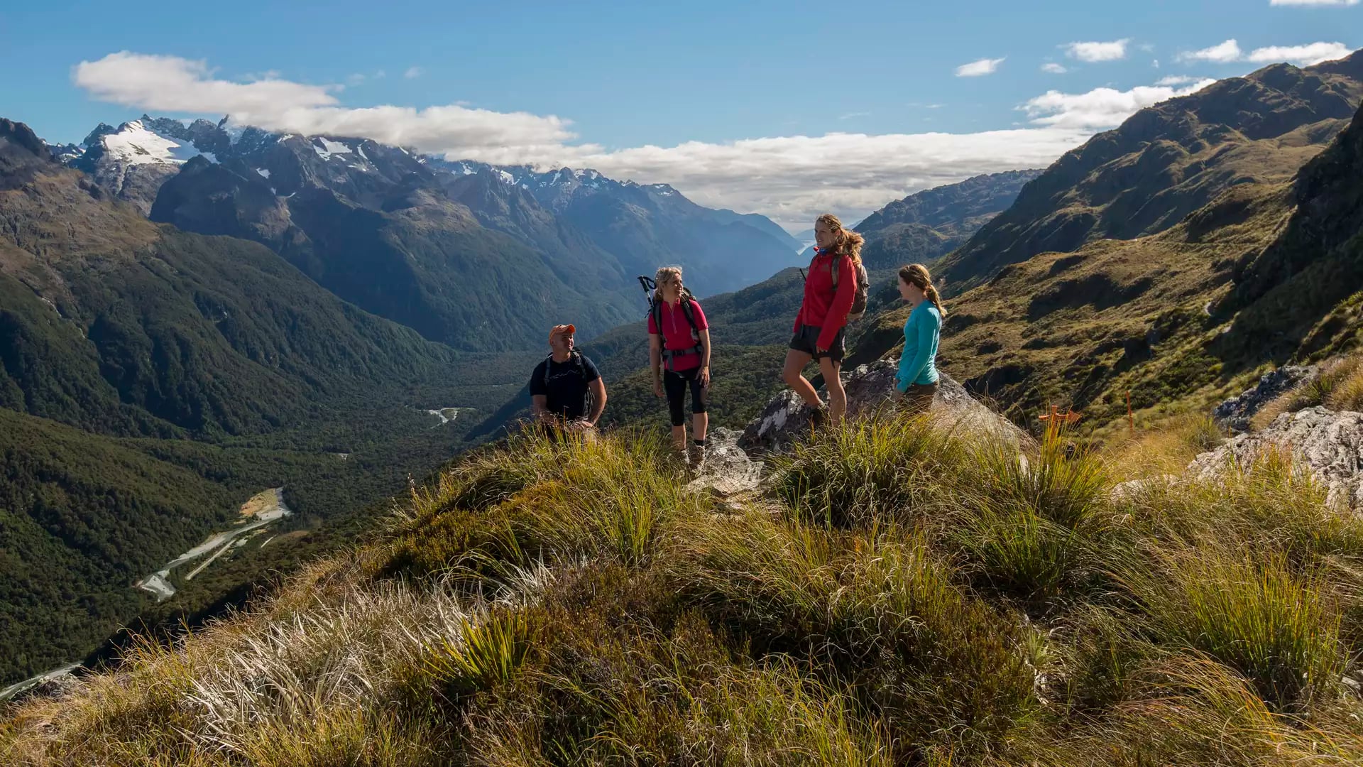 Hikers standing on top of routeburn track in new zealand