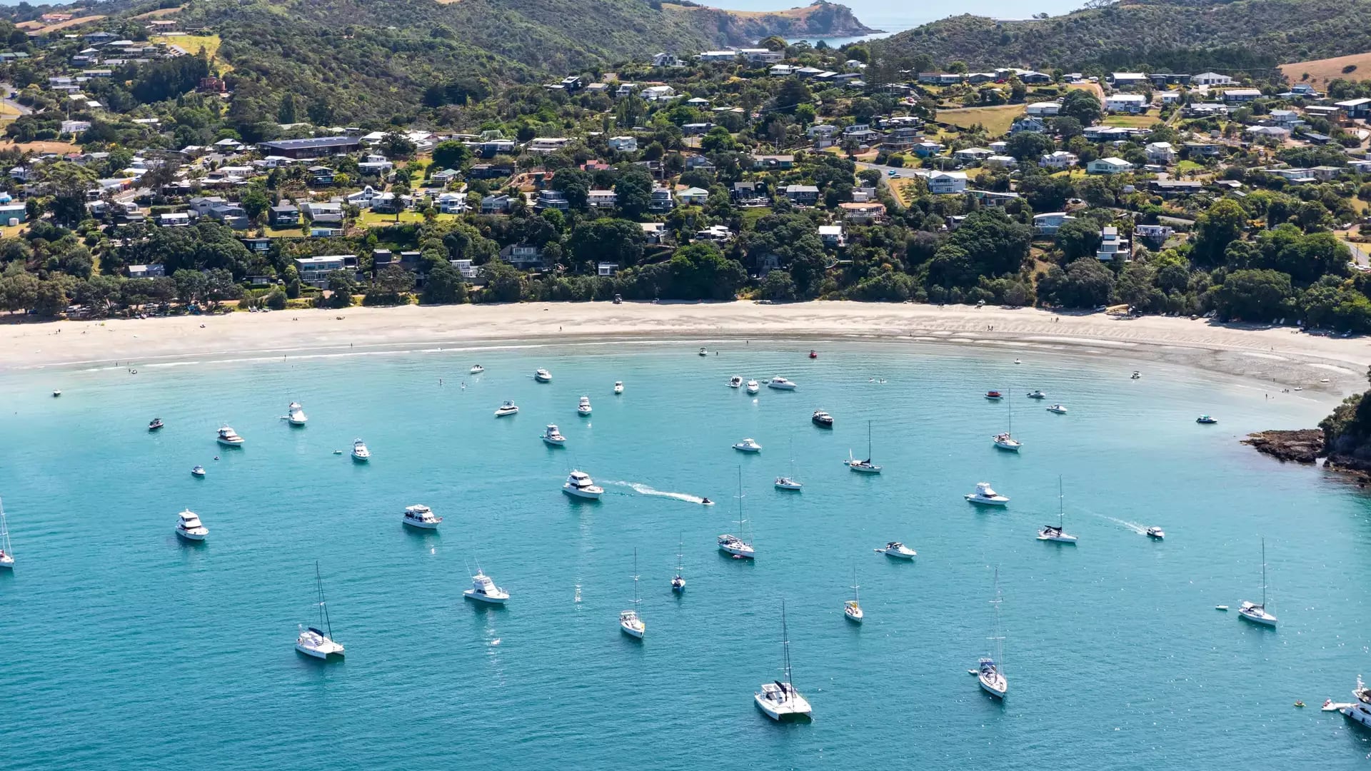 Boats anchored in a sheltered bay on Waiheke Island.