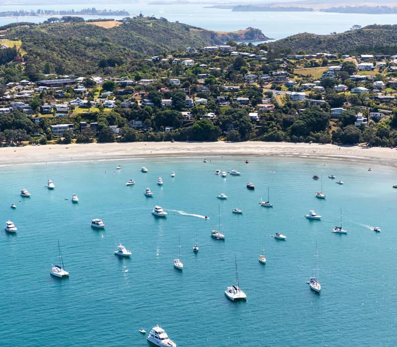 Boats anchored in a sheltered bay on Waiheke Island.