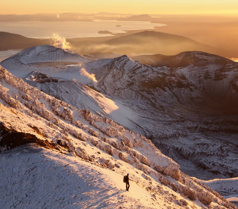 View of Tongariro Alpine Crossing in Winter.